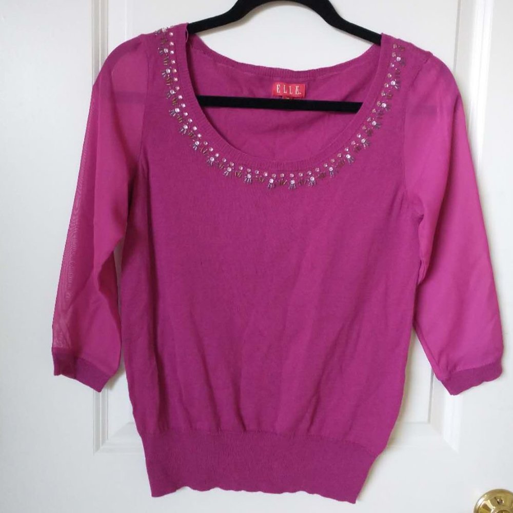 ELLE embroidered sweater Hot Pink Size XS